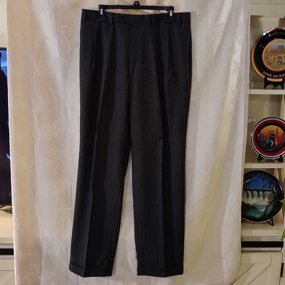 Chaps black pinstripe suit coat: 40L pant: 36W/32L - Picture 6 of 9